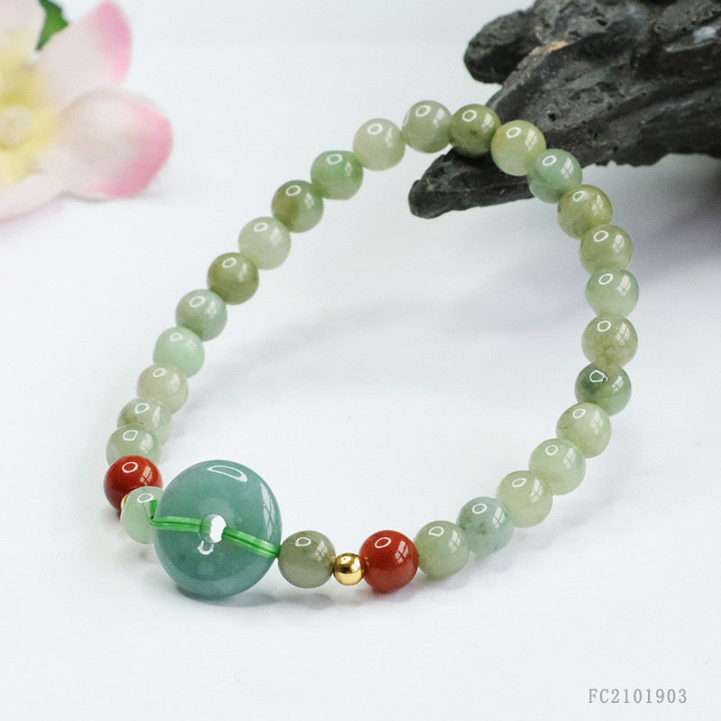 Blue Water Jadeite Peace Buckle & Round Bead 5-13 mm Bracelet