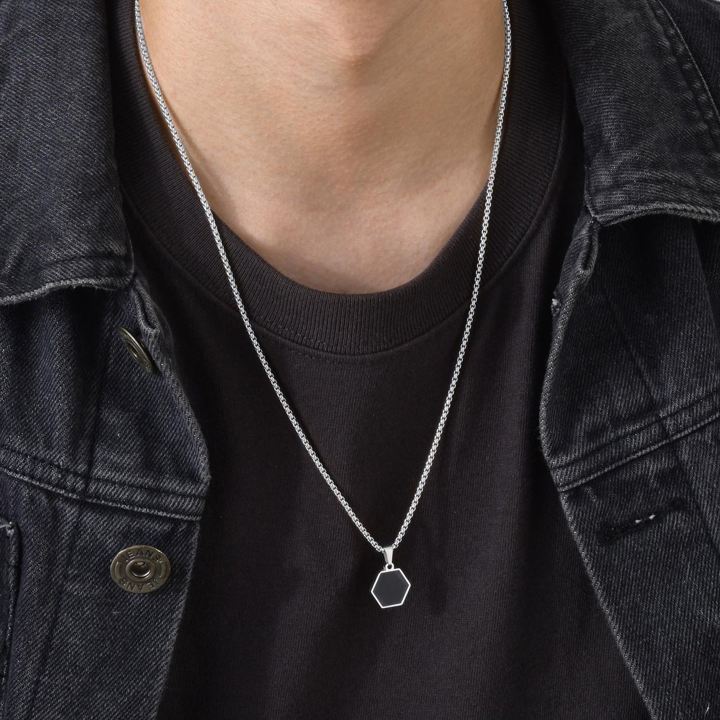 Men's Geometric Necklace Stainless Steel Hexagonal Pendant
