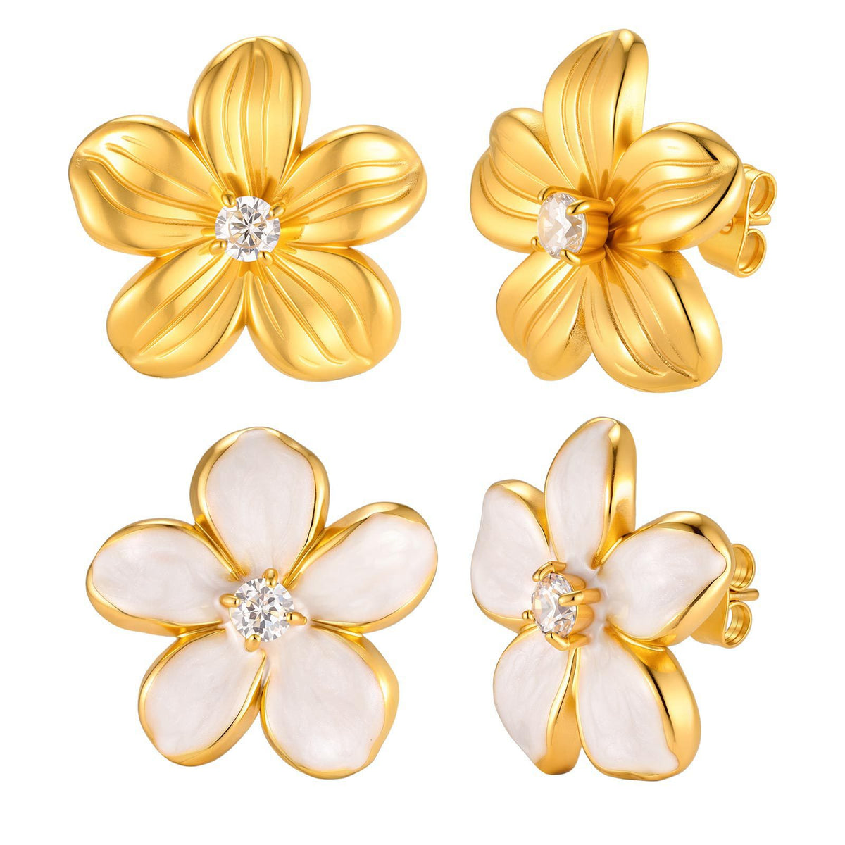 Stainless Steel Zircon Floral Earrings
