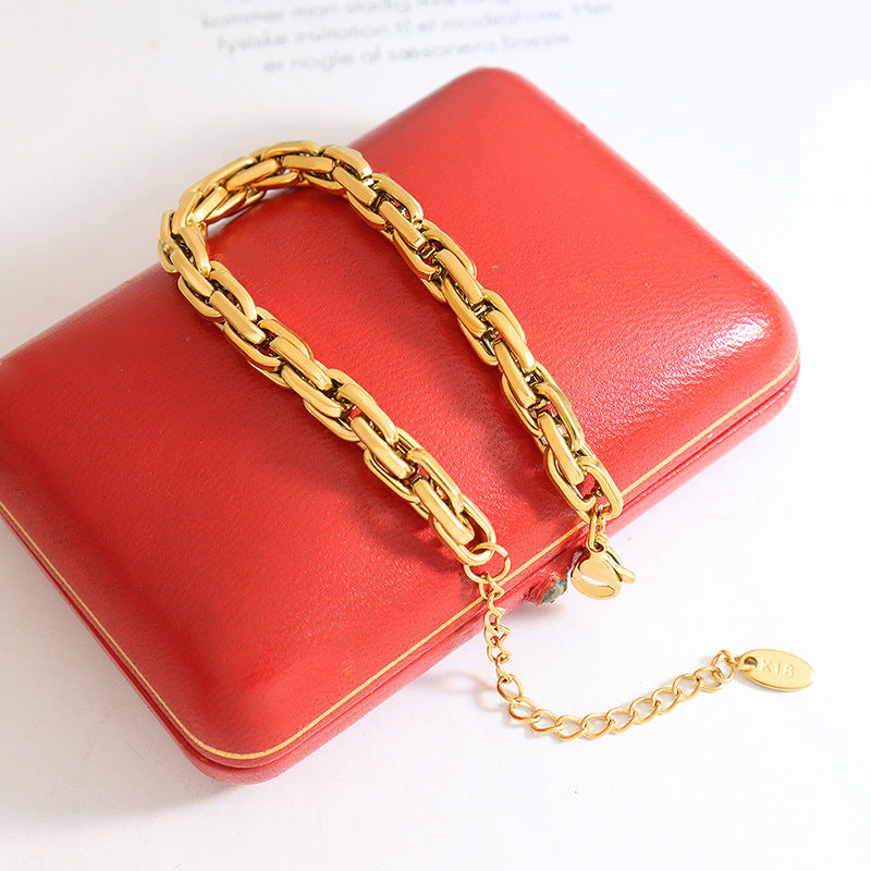 Luxurious 18k Gold Plated Thick Chain Bracelet for Women's Hip-Hop Fashion