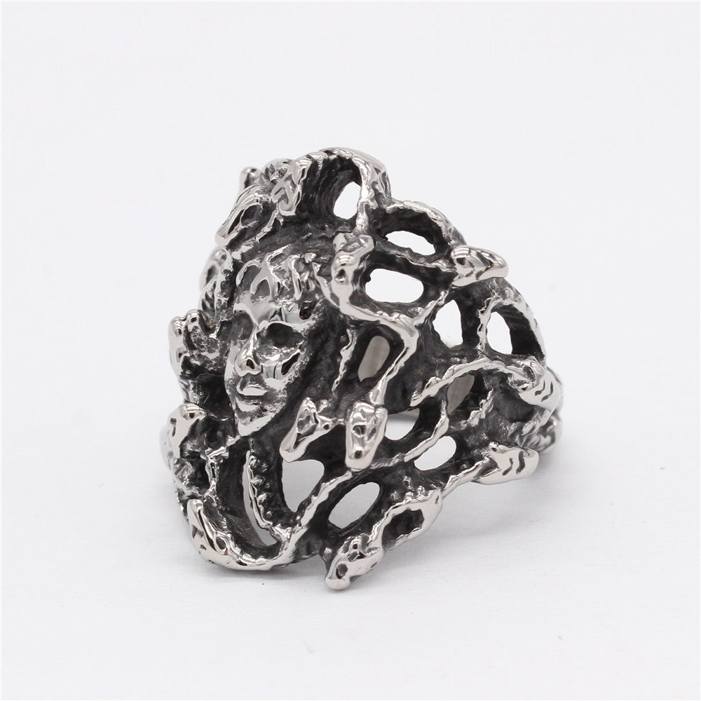 Vintage Medusa Snake Head Titanium Steel Ring for Women