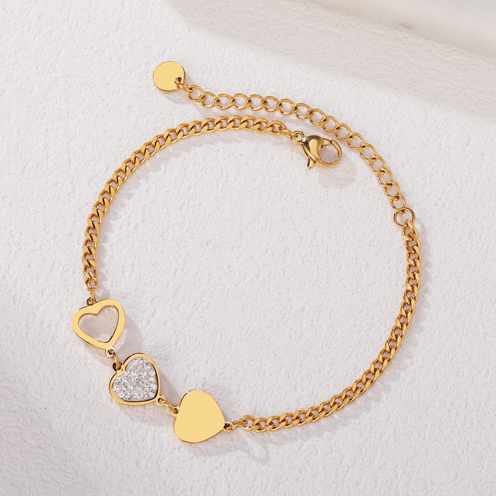 Planderful Shell Zircon Peach Heart Bracelet For Women Chic