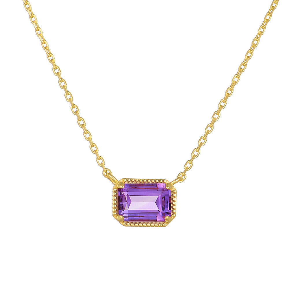 S925 Sterling Silver Natural Amethyst Necklace Women's Light Luxury Collarbone Chain