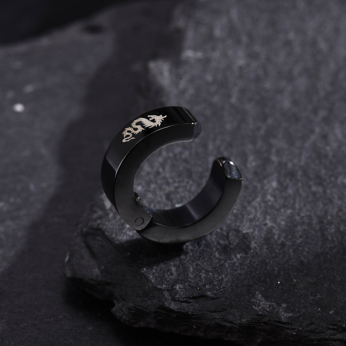 Modern Black-Tone Stainless Steel Earring — Single