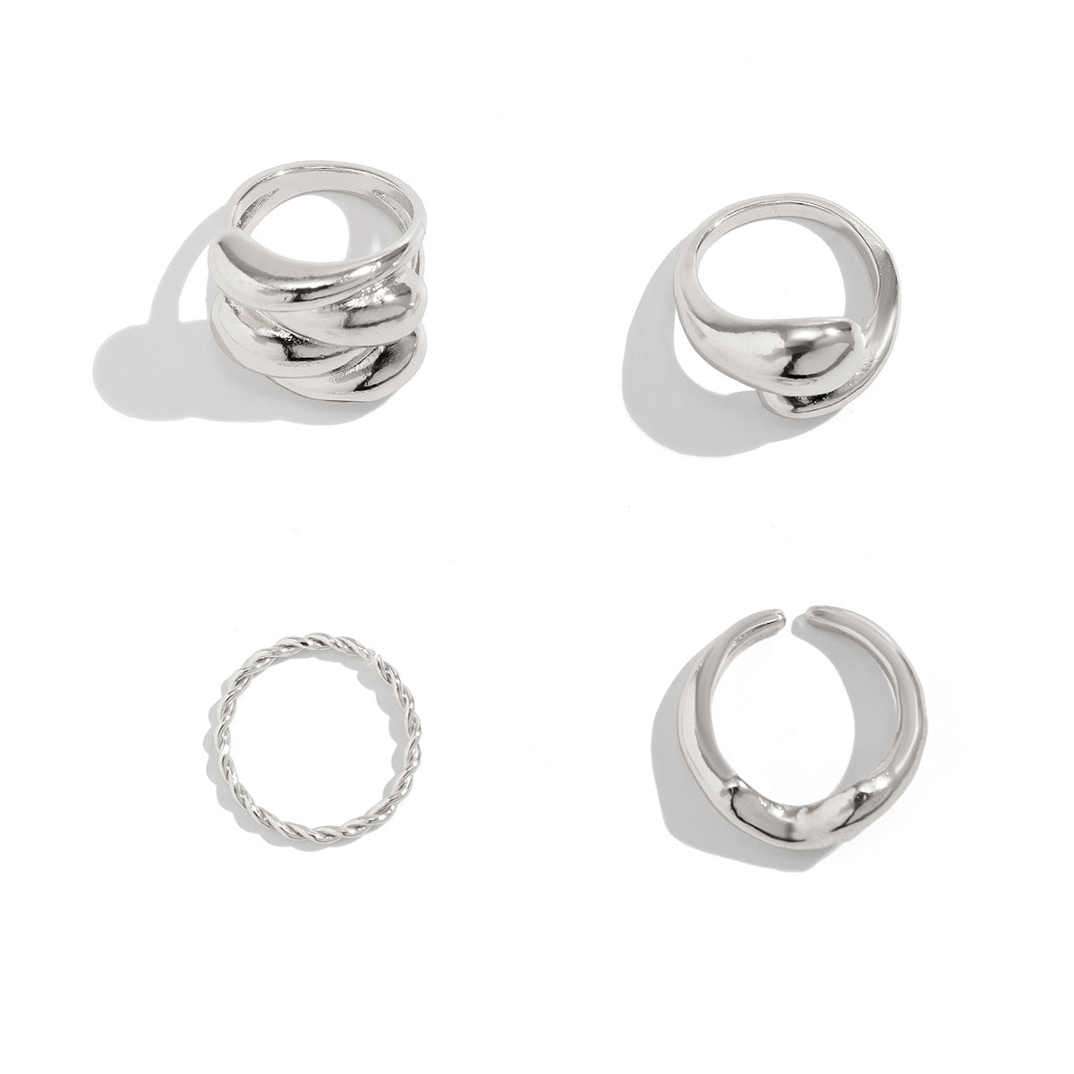 European and American Fusion Jewelry Collection, Unique Style, Chic Design, Curved Geometric Rings, Interlocking Bands, Bold Statement Ring Set