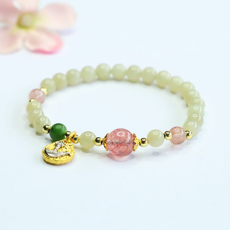 Hetian Jade & Strawberry Quartz Bracelet