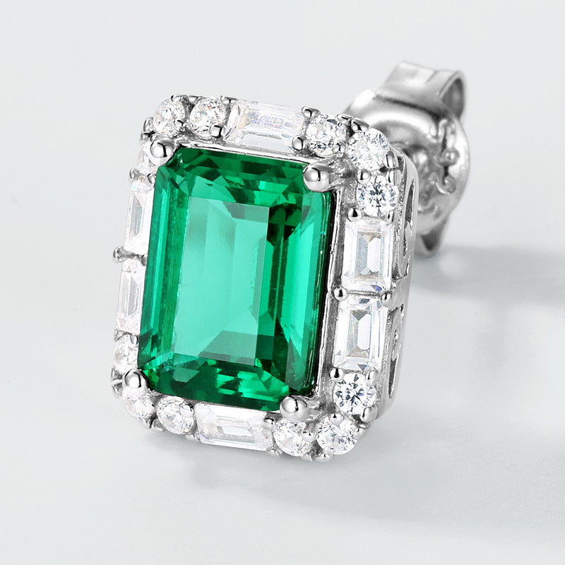 Planderful Gala Fireworks Earrings – Cross-Border Geometric Luxury S925 Silver Emerald Studs
