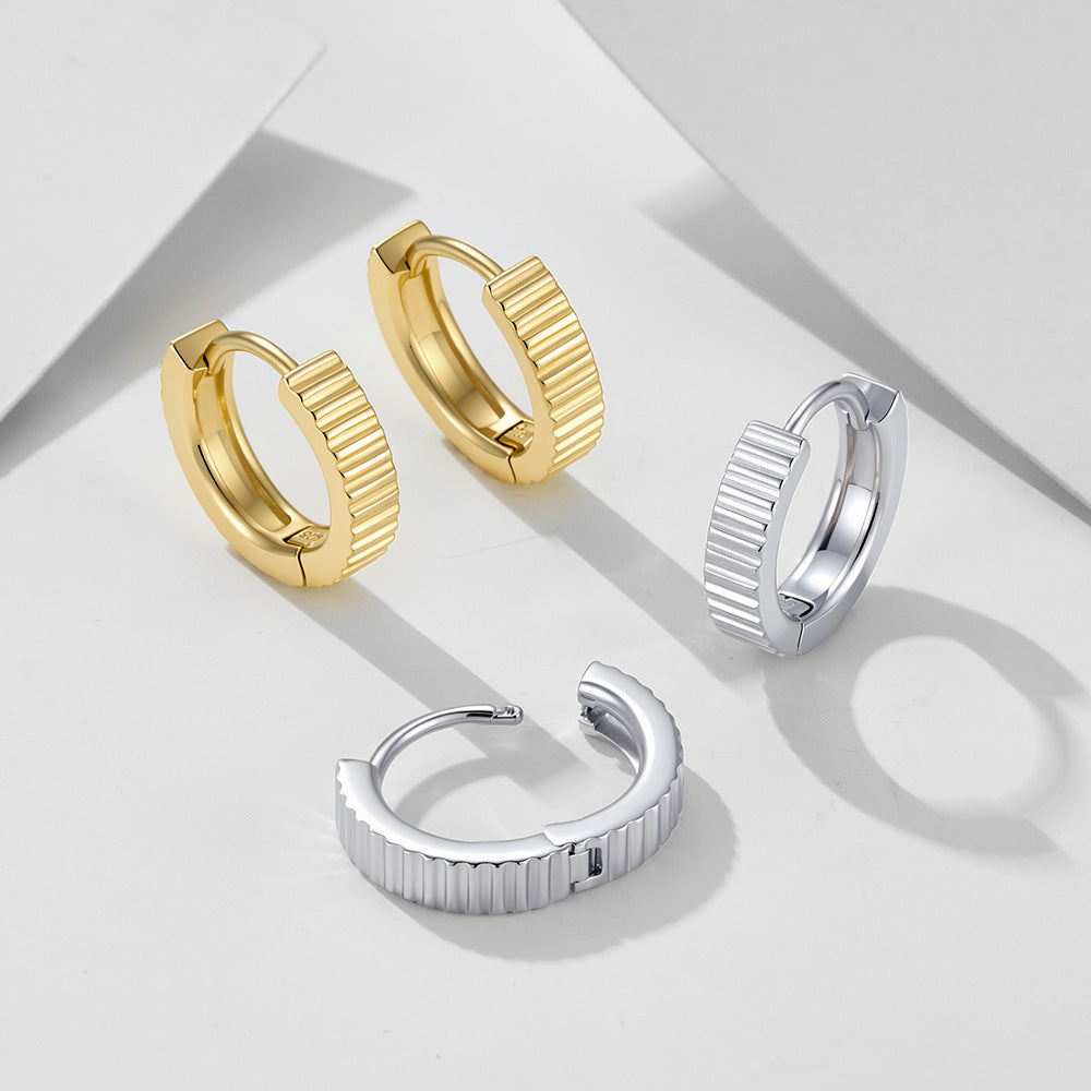 S925 Sterling Silver Earrings Minimalist Smooth Striped Ear Buckles Tremella