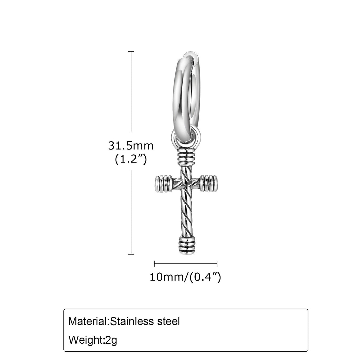 Rugged Cross Hoop Earring — Silver Single