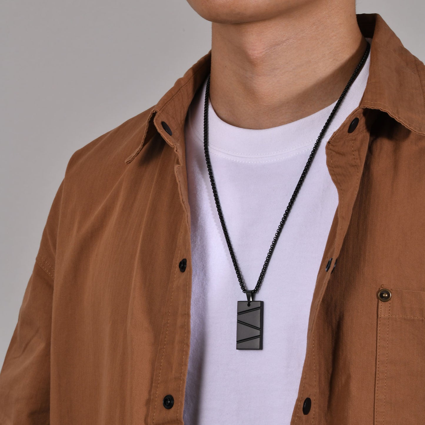 Titanium Steel Geometric Pendant Necklace for Men Engrave