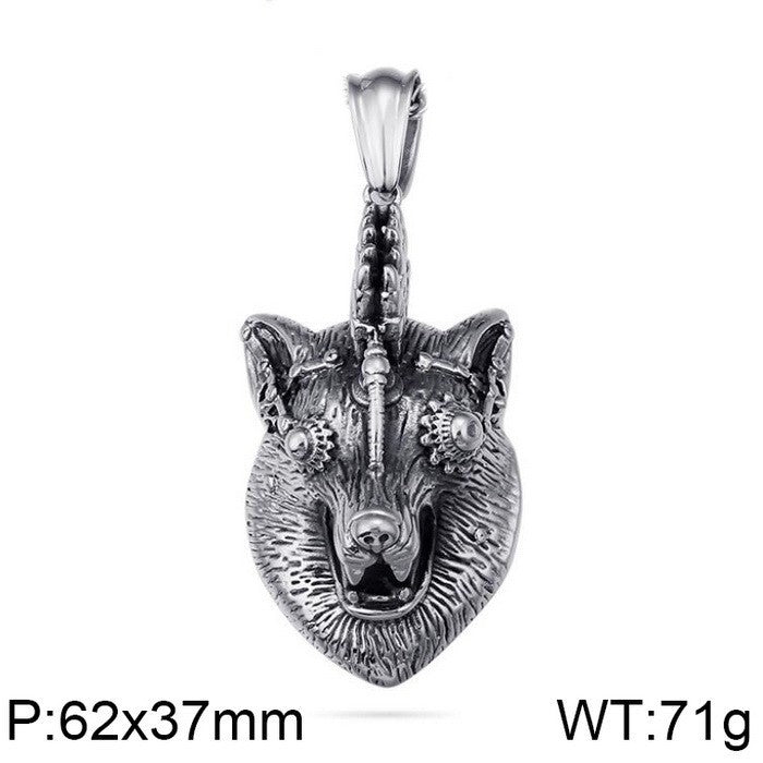 Animal Shape Old, Punk Lion Head Wolf Head Fox Titanium Steel Men's Pendant Necklace