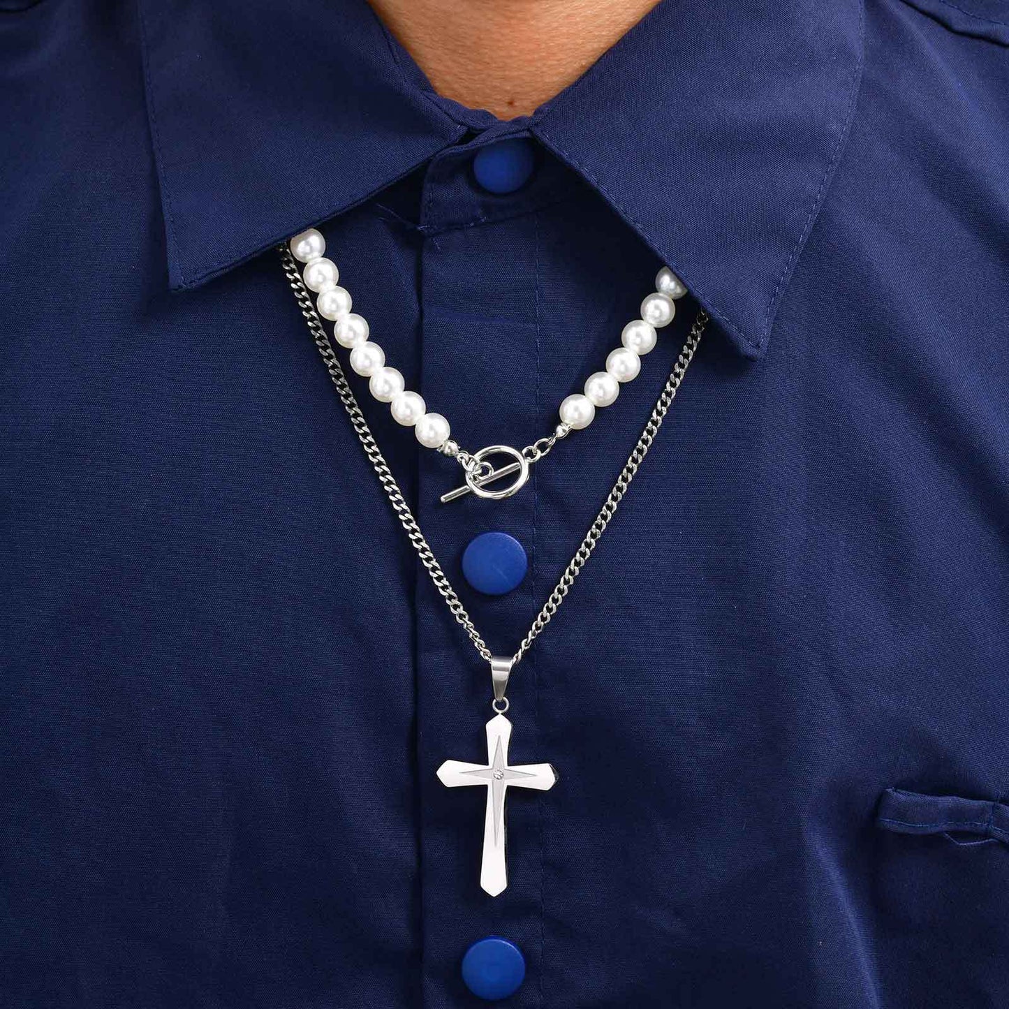 Planderful Stainless Steel Four Point Star Cross Pendant Men