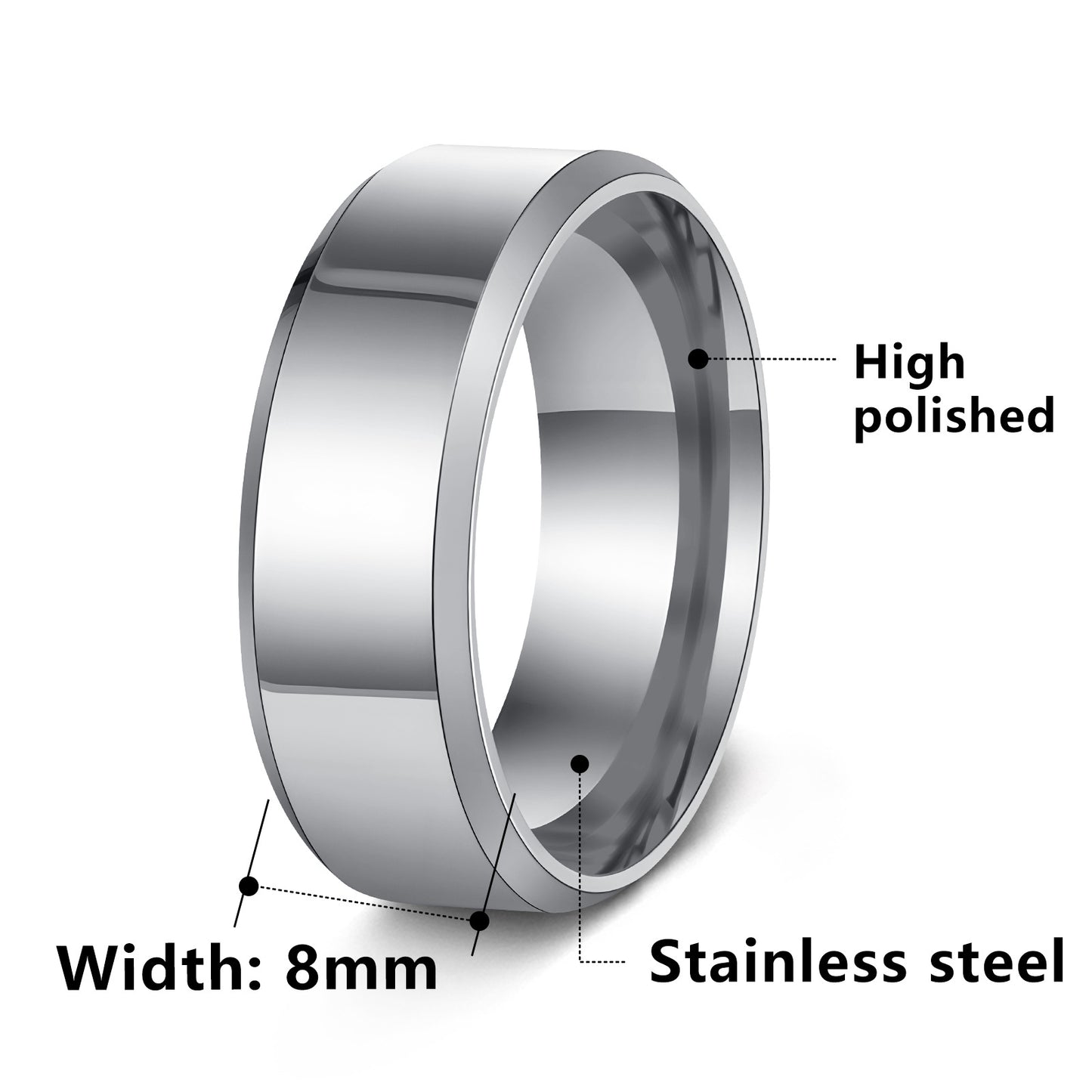 Planderful Everyday Genie 8mm Stainless Steel Mens Ring Unisex Wedding Band Durable Modern Jewelry