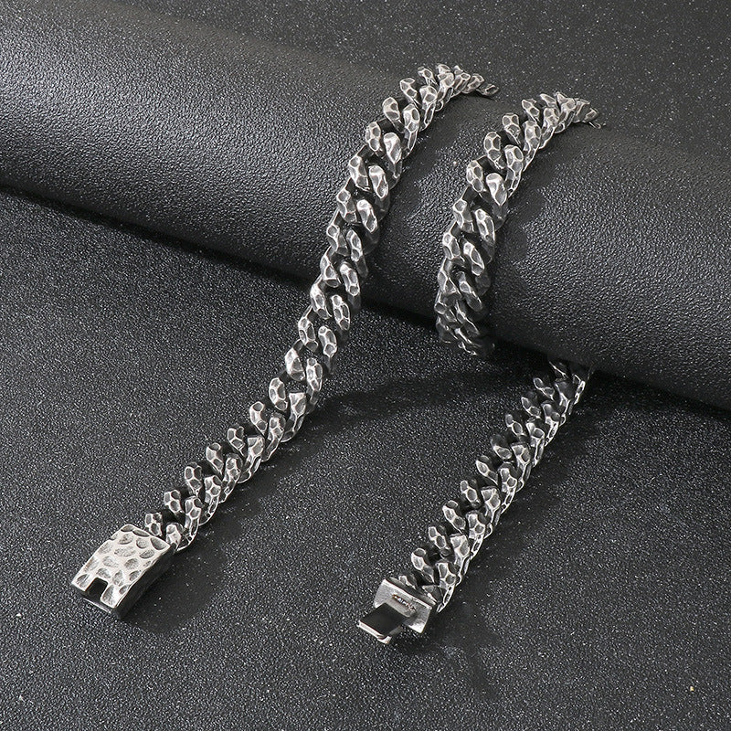Planderful Hammered Cuban Chain Necklace Stainless Men