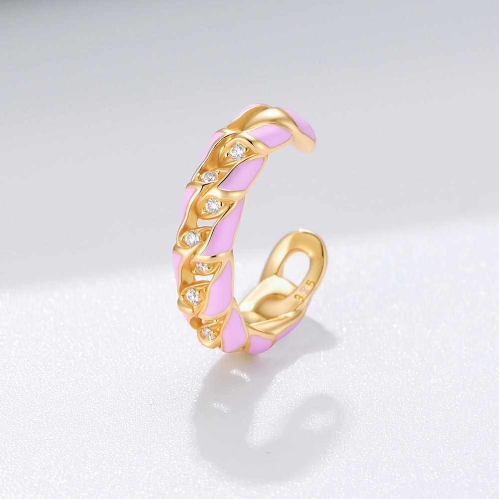 S925 Sterling Silver Epoxy Hollow-Out Zircon Earrings, Earbone Clips Without Ear Holes,