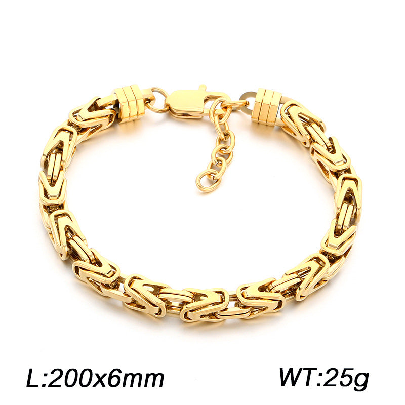 Byzantine Titanium Steel Bracelet – Hip Hop V-Shaped Emperor Chain 6mm Stainless Steel
