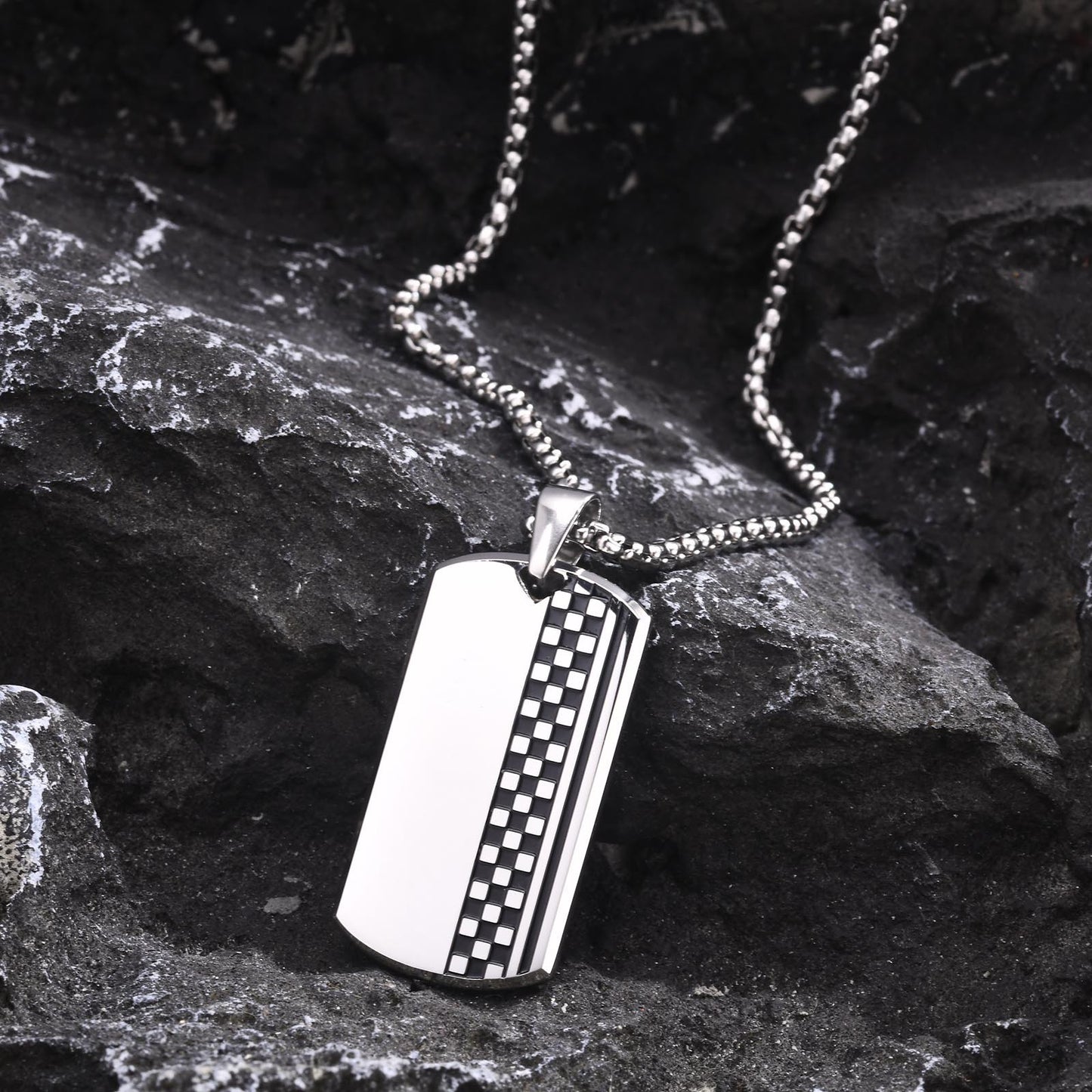 Necklaces Stainless Steel Checkerboard Dog Pendant Steel Necklace Men's Jewelry