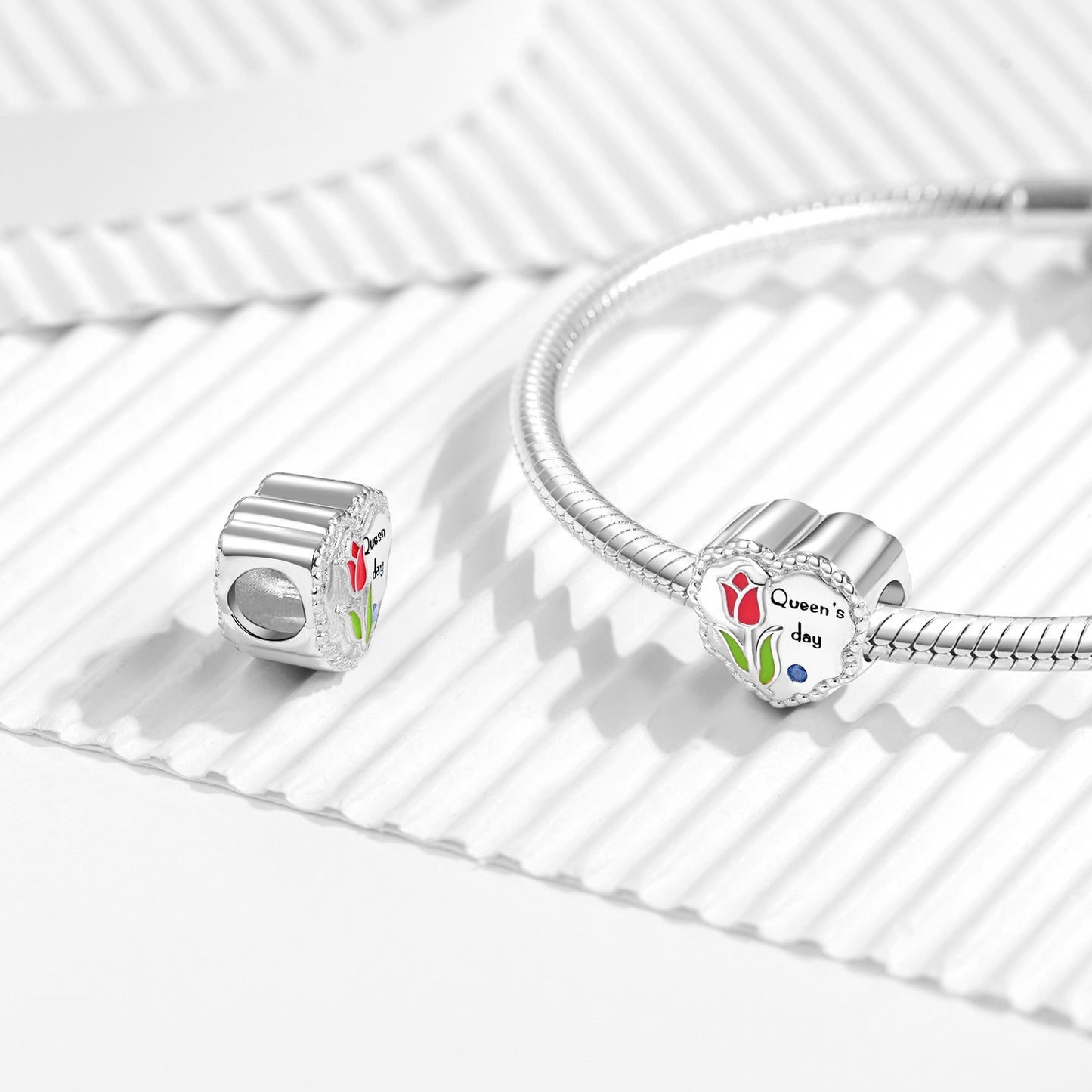 Planderful Everyday Genie S925 Sterling Silver Oil Drop Melted Heart Tulip Beaded Girls' Day Gift Bracelet DIY Accessories Jewelry Beads