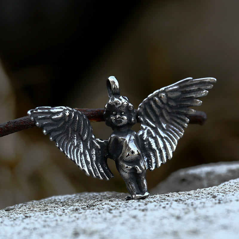 Titanium Steel Retro Angel Wings Pendant for Men - European and American Style Accessories