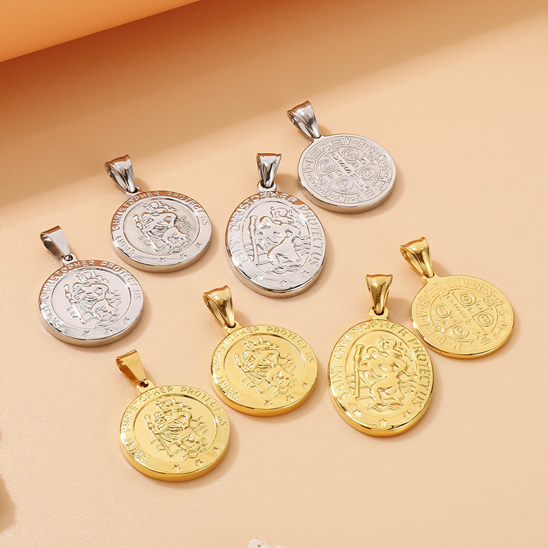 Niche Design St. Christopher'S Titanium Steel Pendant, Men's And Women'S Titanium Steel Necklace,
