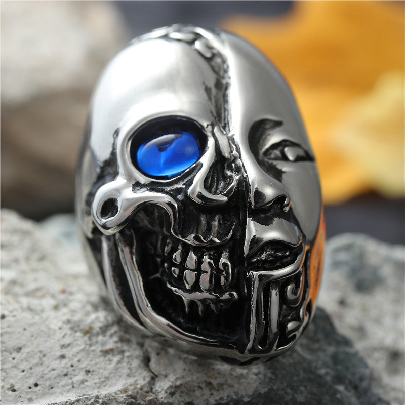Retro Punk Titanium Steel Skull Ring for Men - Two-Sided Design