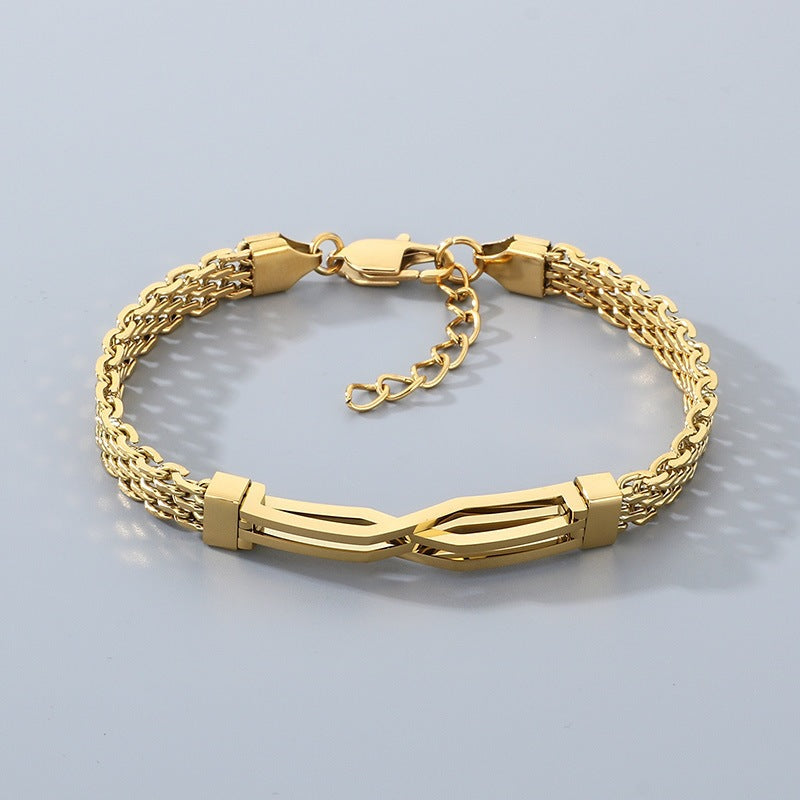 Men's Daily Wear Wind Niche Mesh Chain Titanium Steel Hollow Irregular Curved Bar Men's Bracelet