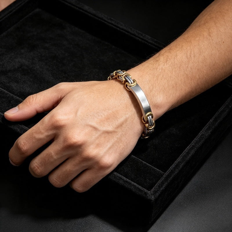 Hip Hop Byzantine Men's Bracelet – Glossy Bent Emperor Chain Stainless Steel Men's Hand
