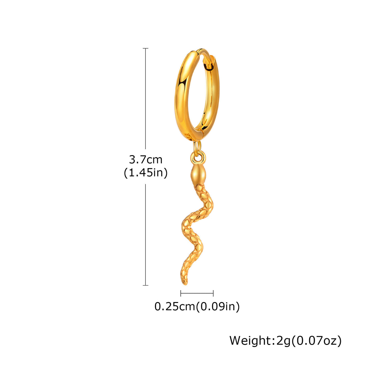 Gold-Tone Snake Charm Hoop Earring — Single