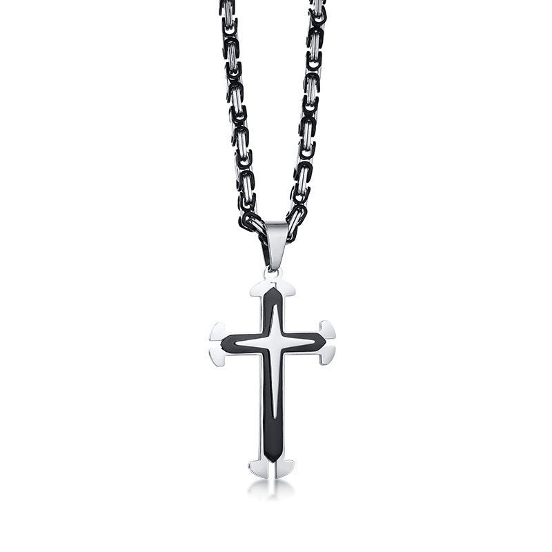 Planderful Everyday Genie Three Layer Cross Necklace Stainless Steel Chain Trendy Mens Fashion Jewelry