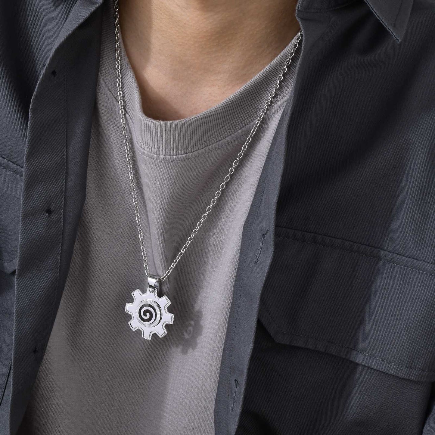 Men's Necklace Stainless Steel All-Light Gear Pendant