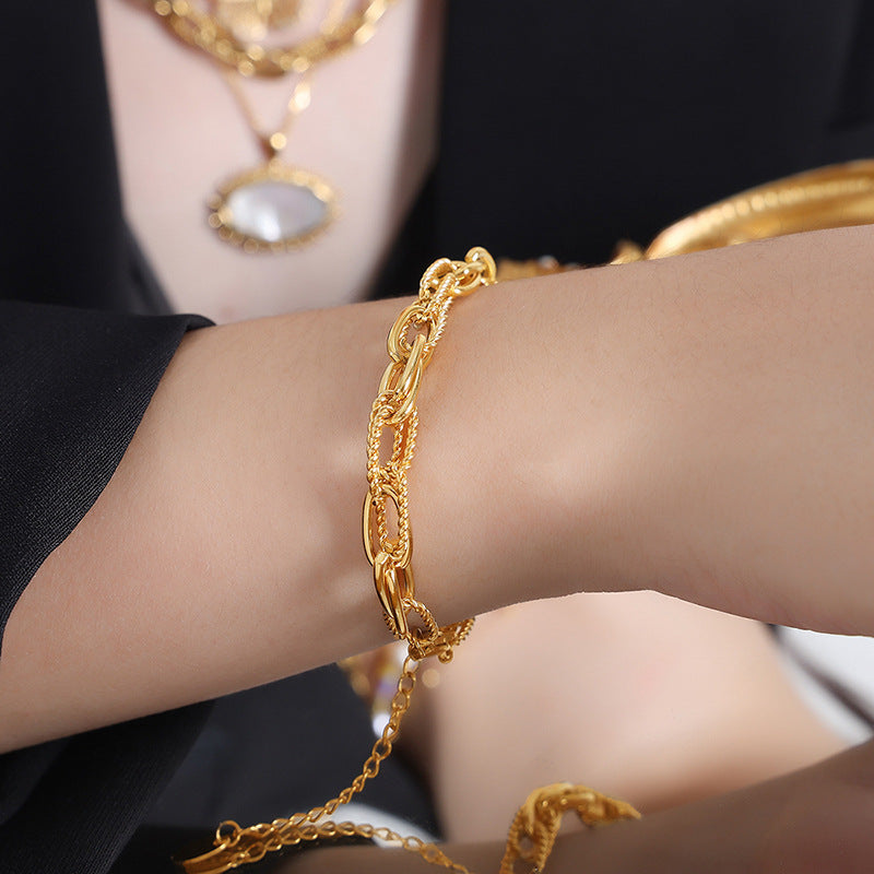 Golden Geometric Titanium Steel Jewelry Set for Women