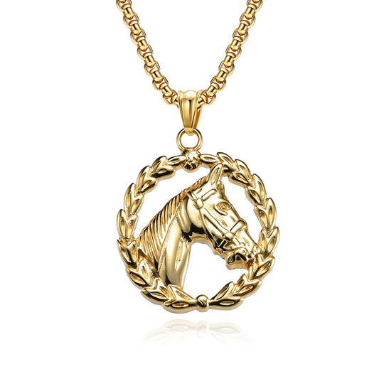 Planderful Stainless Steel Horse Head Pendant Personalized Unisex Punk Necklace For Men Women