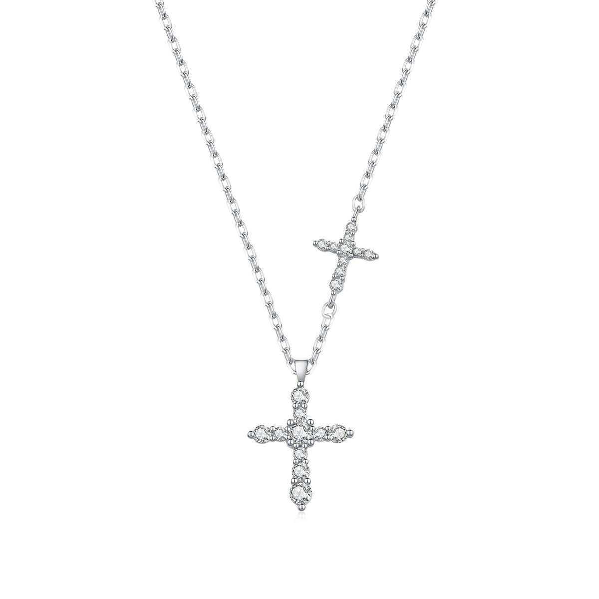 925 Sterling Silver Double Cross Moissanite Necklace