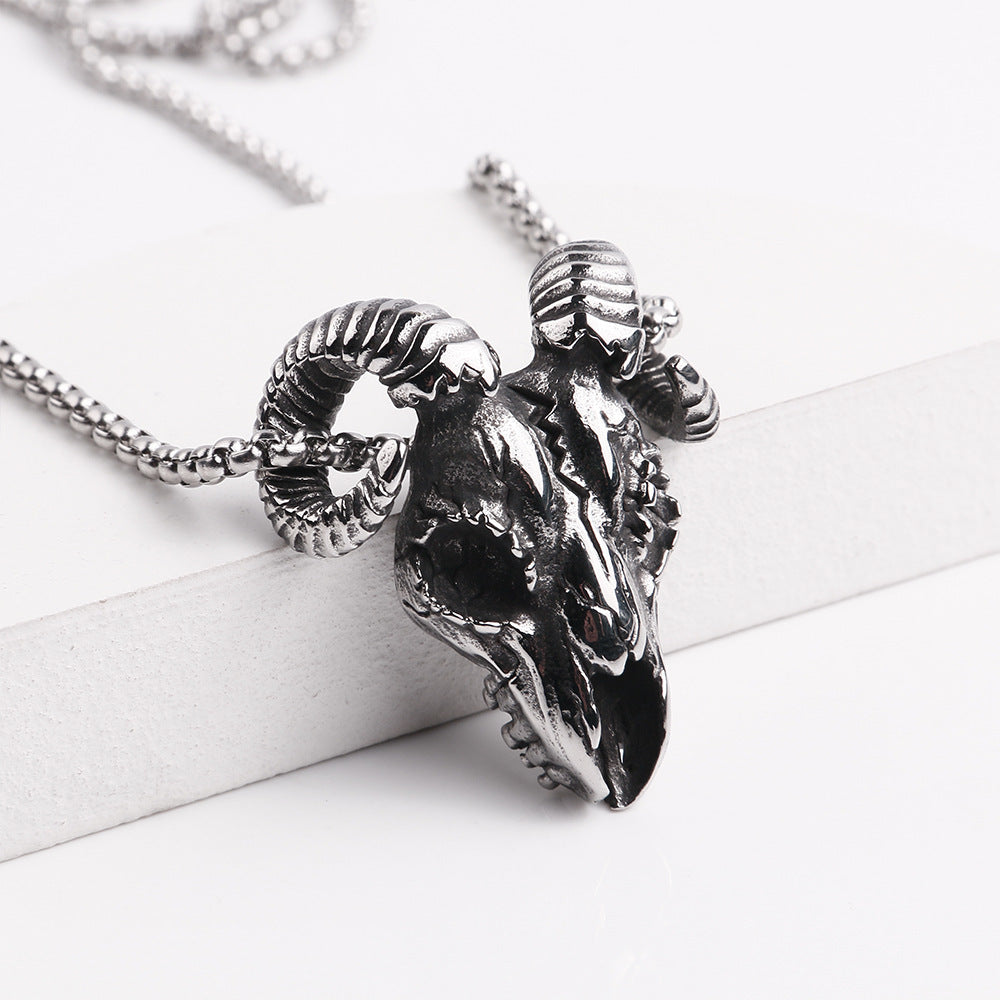 Planderful Personalized Sheep Head Pendant Titanium Steel Necklace For Men Hip Hop Style