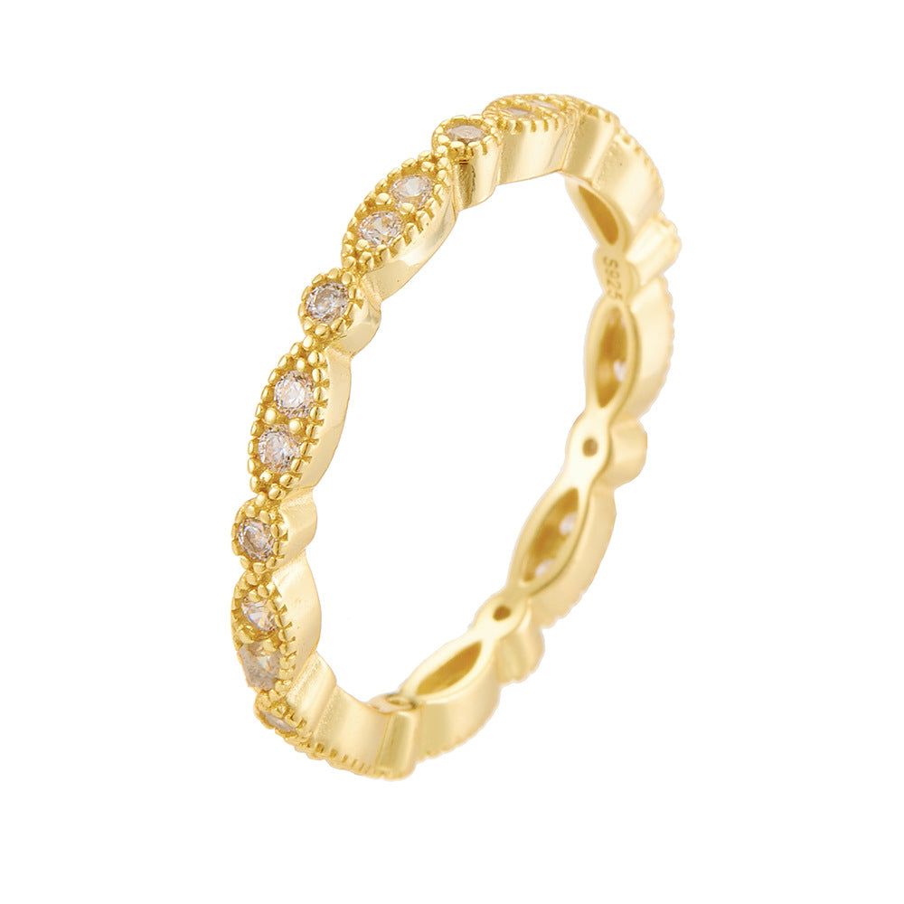 S925 Sterling Silver Gold-Plated Zircon Ring Wind Stacking Wearing Ring
