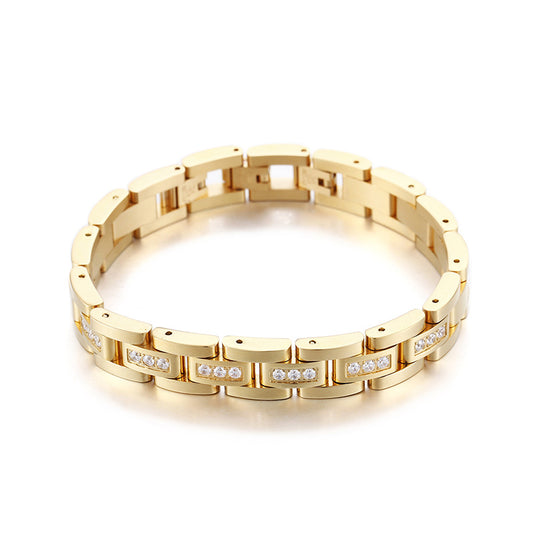 Men's Adjustable Gold Zircon Titanium Steel Bracelet - Planderful Everyday Genie Collection