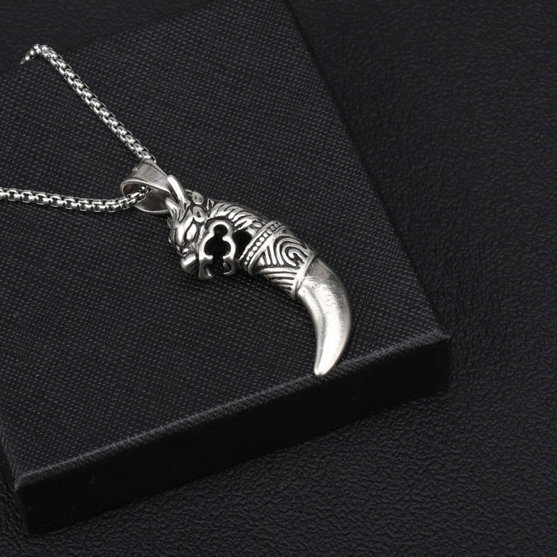 Planderful Stainless Steel Wolf Tooth Pendant Necklace For Men Bold Minimalist Daily Wear Gift