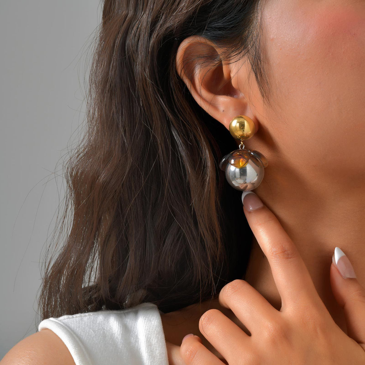 Amber Petal Two-Tone Statement Drop Earrings