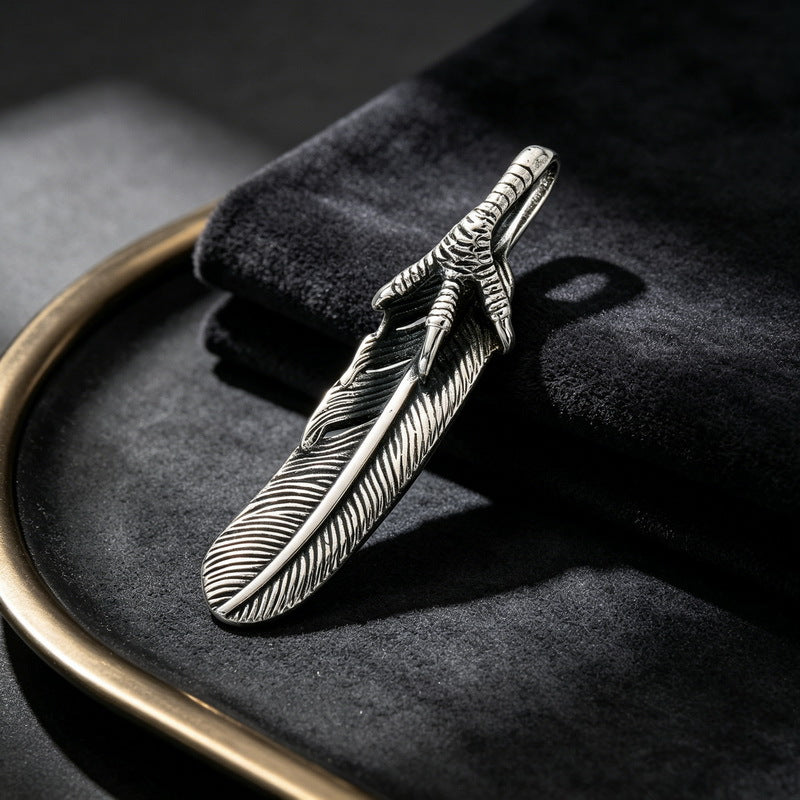 Retro Style Feather Wings Pendant Indian Style Eagle Claw Feather Angel Wings Stainless Necklace
