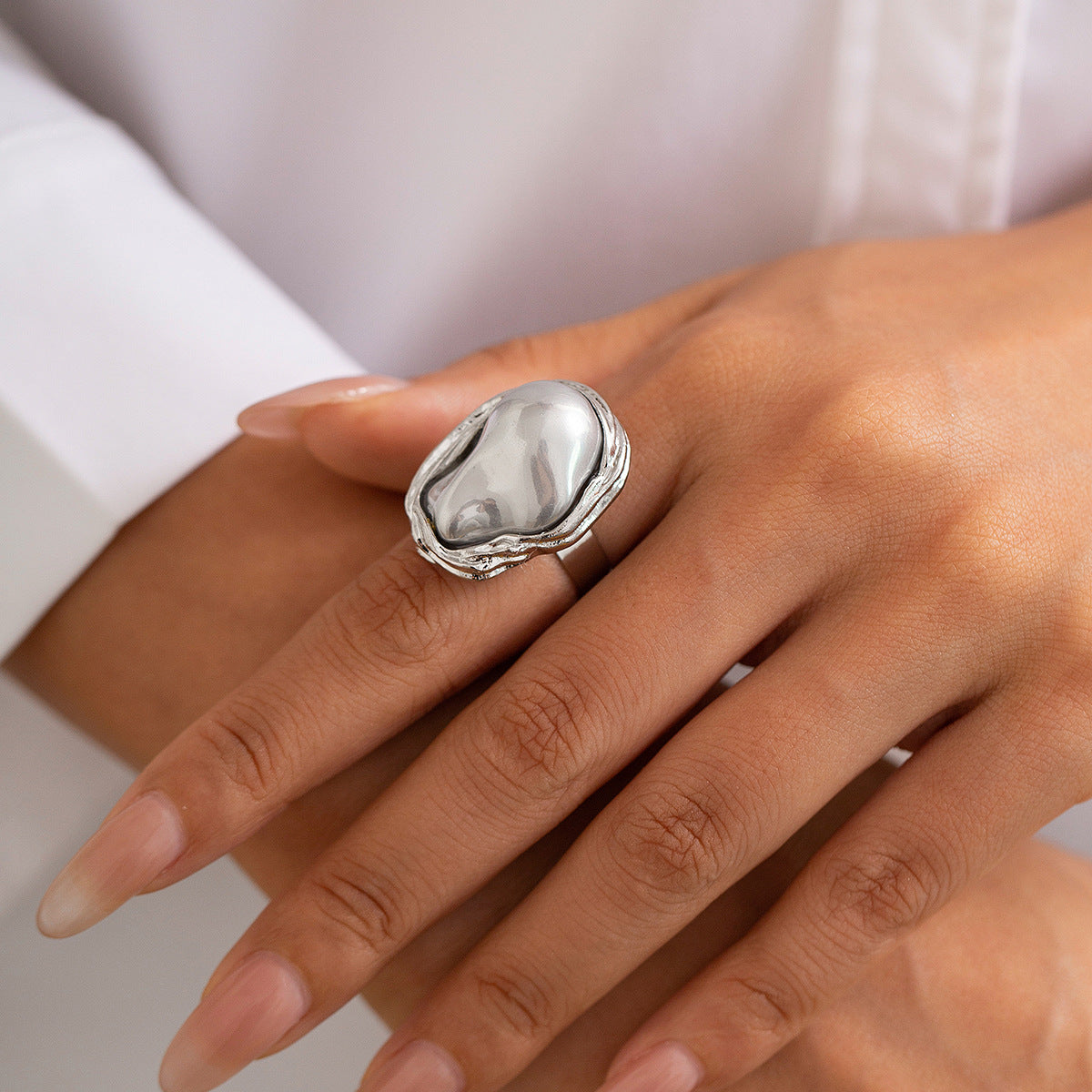 Baroque Imitation Pearl Ring By Planderful Vienna Verve Geometric Statement Jewelry For Women