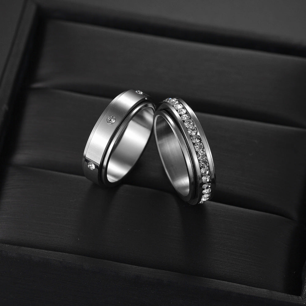 6MM Titanium Steel Ring with Rhinestones - Elegant Rotating Beauty