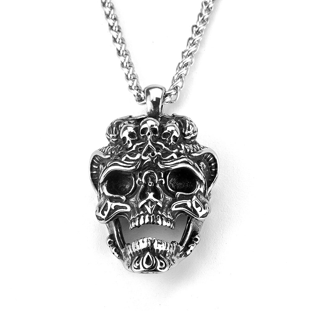 European and American Jewelry Stainless Steel Men's Pendant Necklace Retro Hollow Skull Pendant