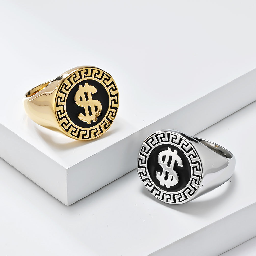 Planderful Titanium Steel Dollar Logo Ring For Hip Hop Fashion Lovers High End Street Jewelry