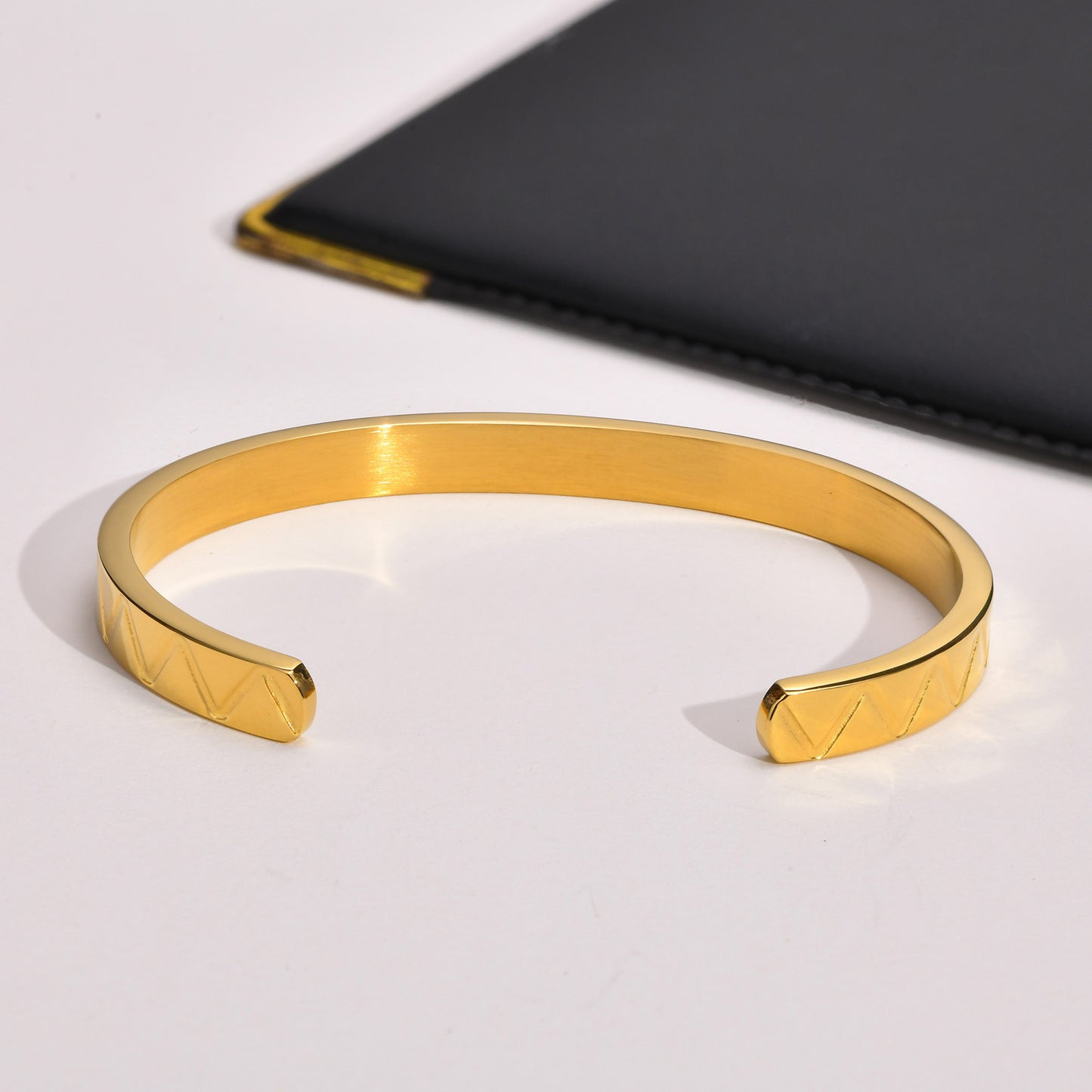 Men's Bracelet Stainless Steel Wave Embossed Open Bracelet