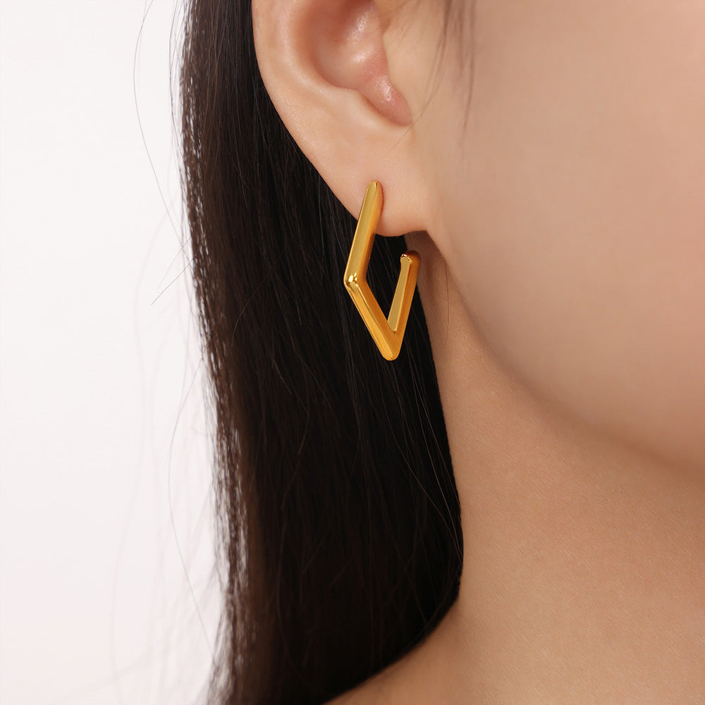 18K Gold Plated Geometric Earrings - Fashionable Titanium Steel Design