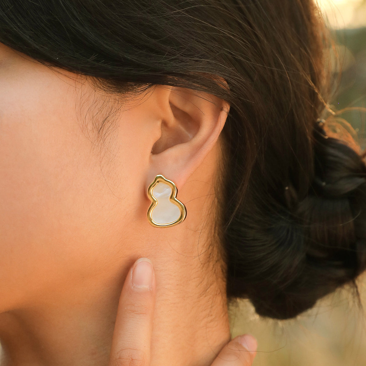 Gold-Tone Mother-of-Pearl Gourd Stud Earrings