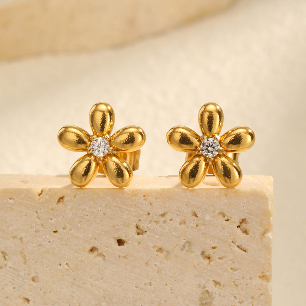 Gold-Tone Crystal Flower Stud Earrings