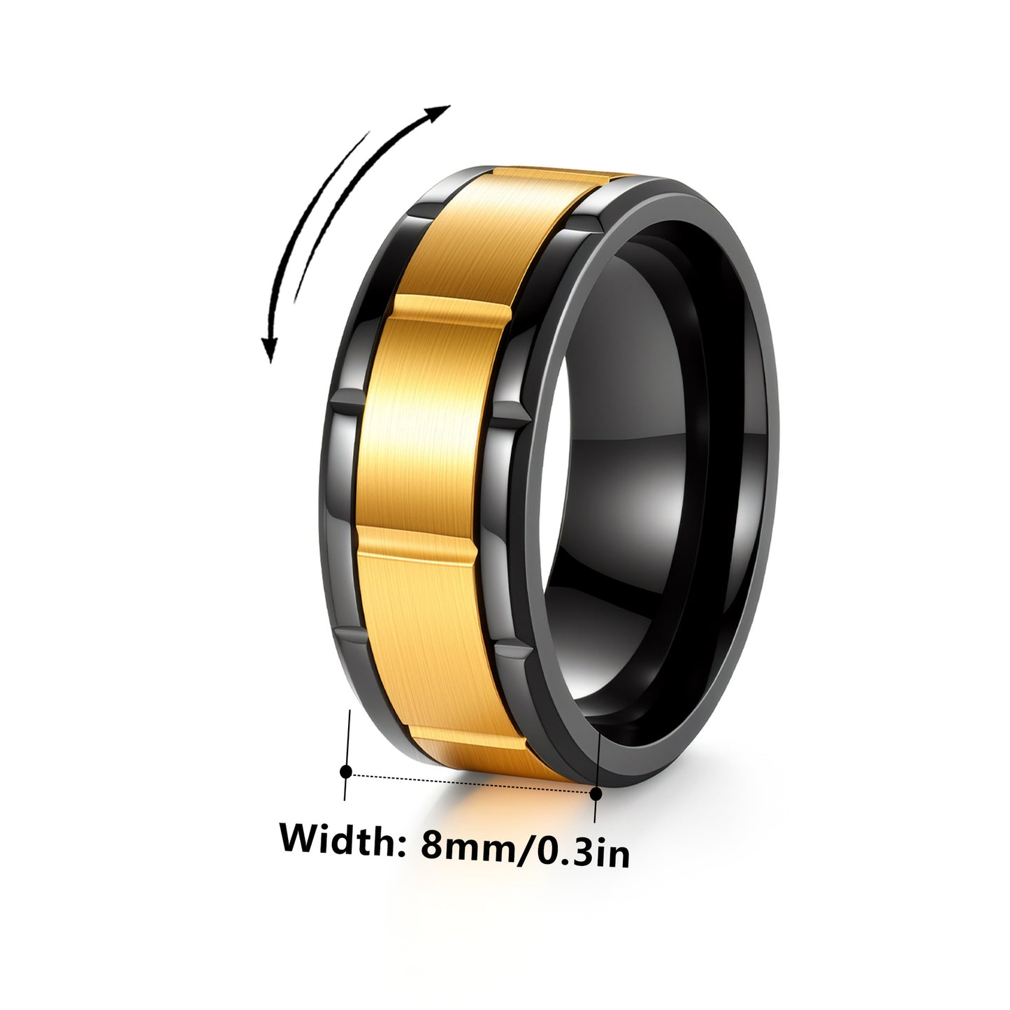 Planderful Premium 8mm Rotating Ring Two Tone Splicing Stainless Steel For Men Unisex Statement Jewelry