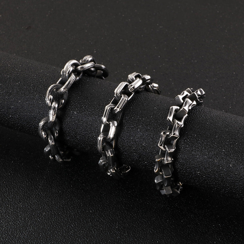 Vintage Geometric Titanium Steel Bracelet with Retro Print for Men
