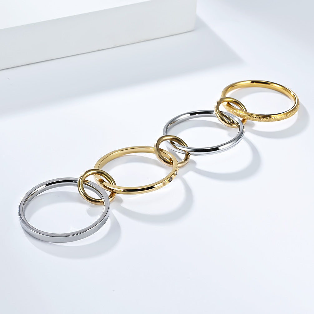 Planderful Everyday Genie Titanium Steel Ring For Unisex Stacked Niche Texture With Zircon Sparkle